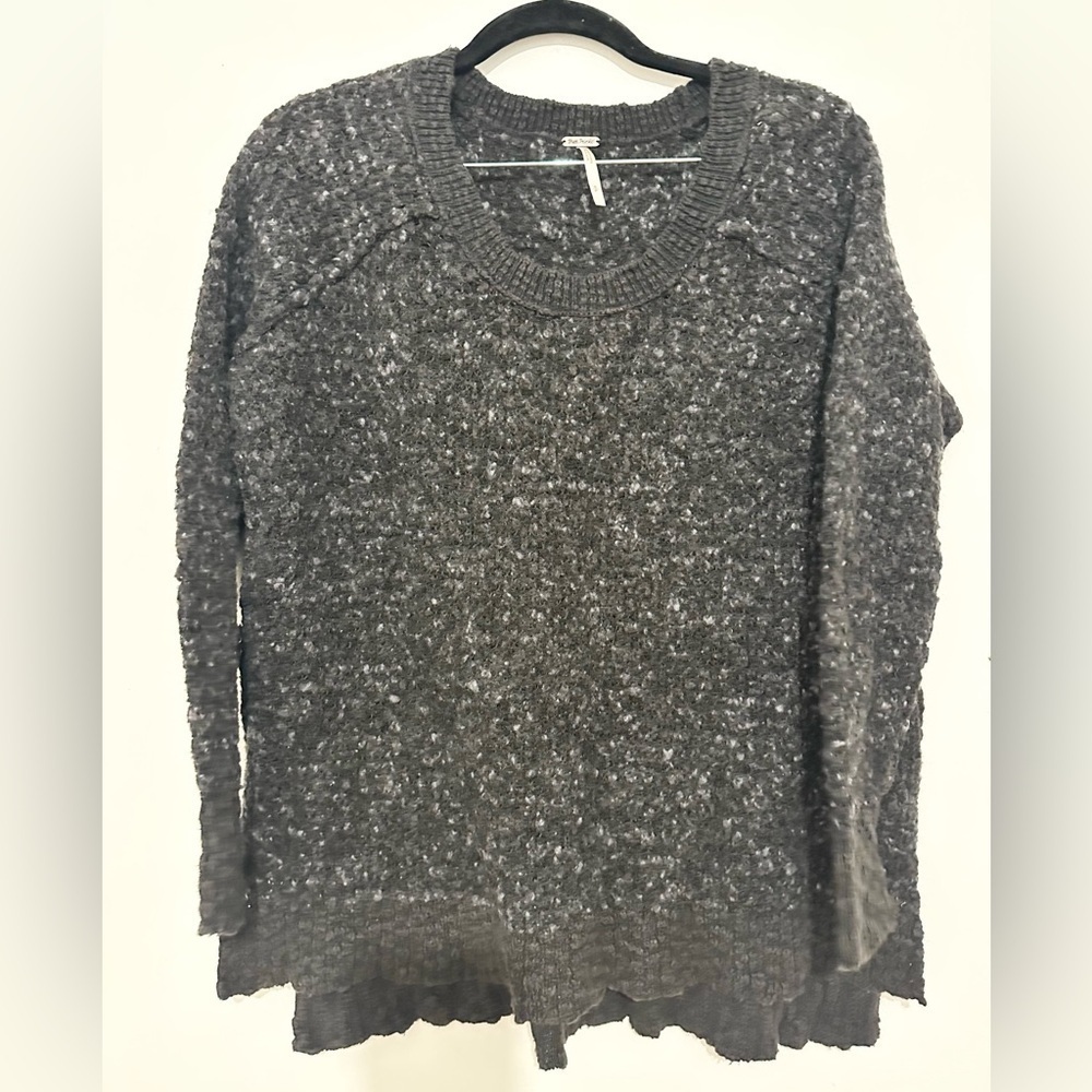 Free People Wool Blend Gray Nubby Jeepster Honeycome Tunic Sweater Size sp